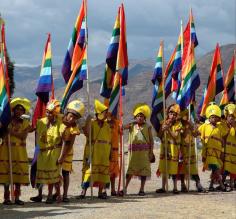 Boys preparing to perform at Sacsayhuaman