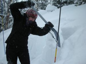 Kassi does a little digging at her avalanche class