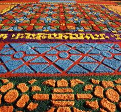 Colorful handmade carpet in for the Guatemal Easter Festivals