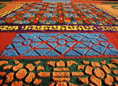 Colorful handmade carpet in for the Guatemal Easter Festivals