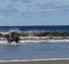 Riding in the surf
