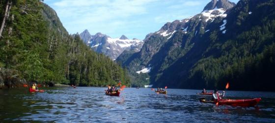 Kayaking though the Alaskan mountains.