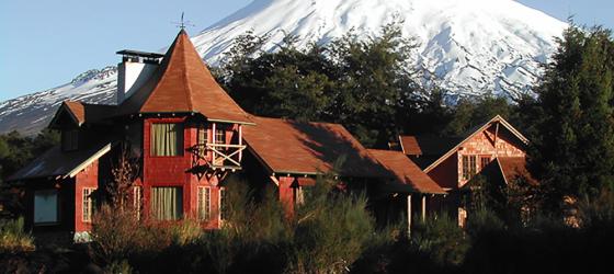 A view of the hotel and the Volcano Osorno