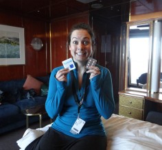 The Drake Passage: Taking seasick prevention pills and putting on a patch.
