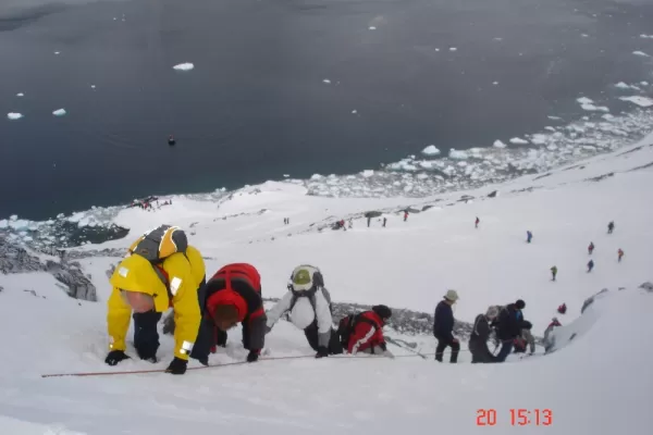 Climbing the snowy, Antarctic mountains