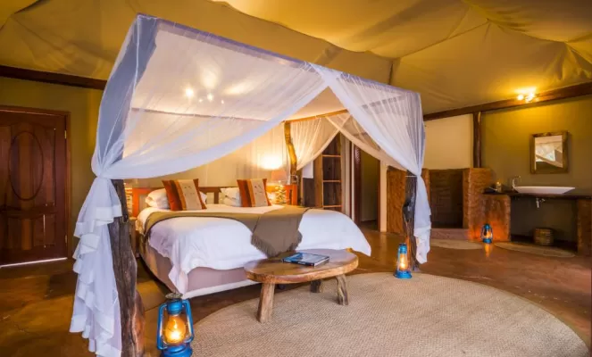 King bed in a luxury tent
