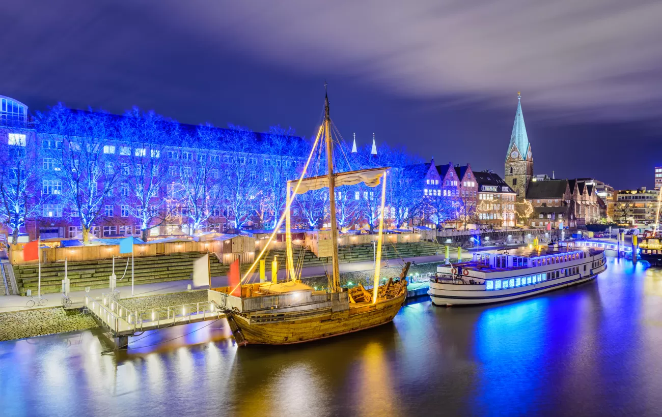 Riverside of Bremen, Germany during Christmas