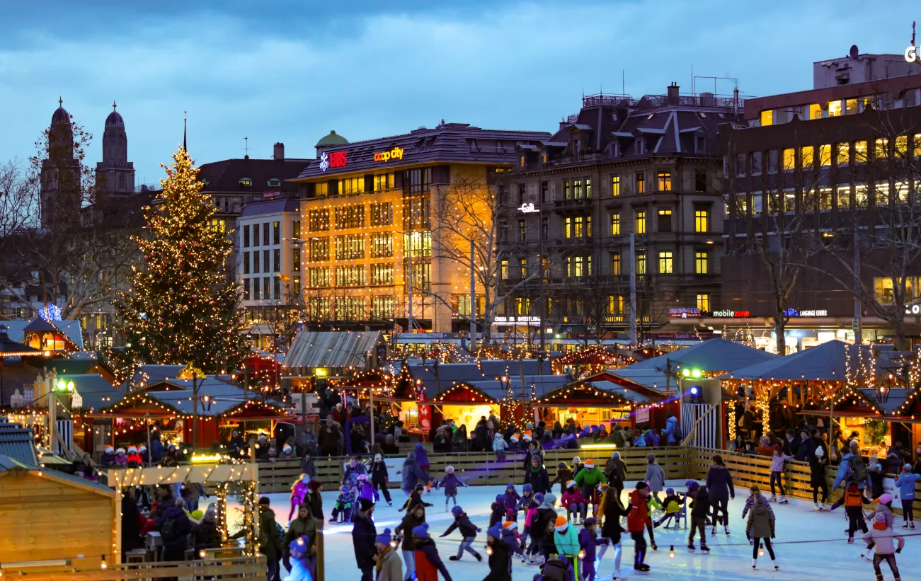 Ice skating at a Christmas Market in Zurich