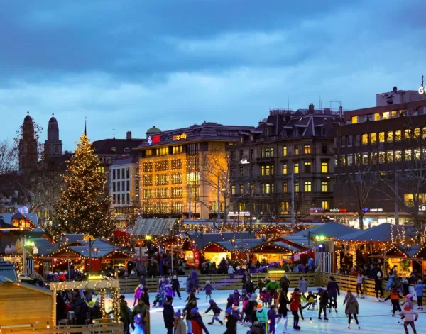 Ice skating at a Christmas Market in Zurich