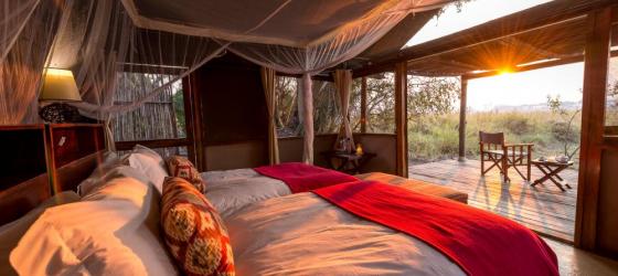 Morning sunrise in a guest tent