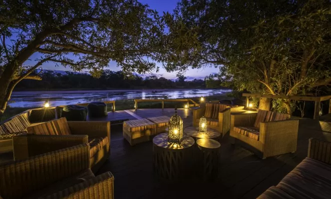 Outdoor seating area overlooking the river