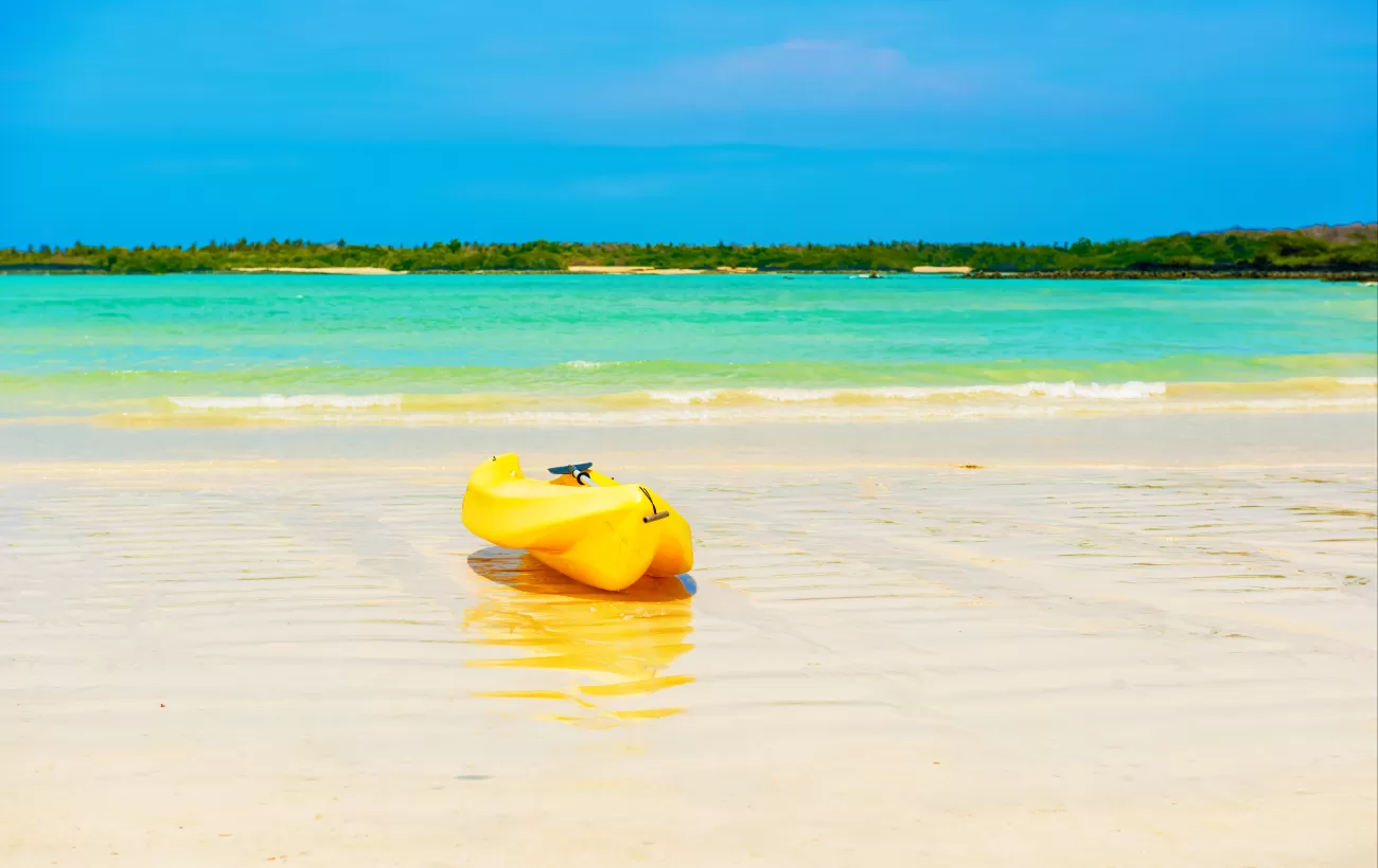 Kayak on a beach in the galapagos