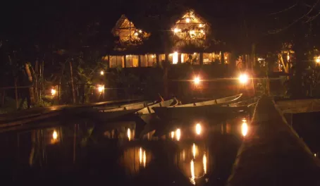 Jungle lodge at night