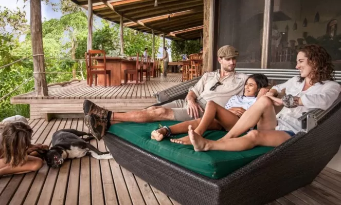Family relaxing at Galapagos Safari Camp
