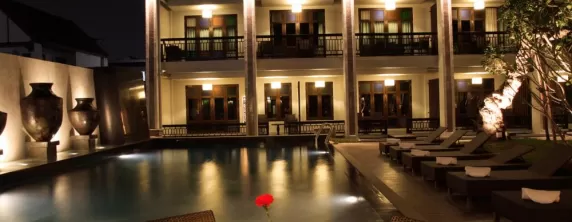 Pool and exterior at night