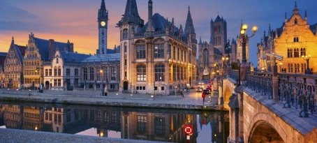 Church and Arch Bridge in Ghent, Belgium