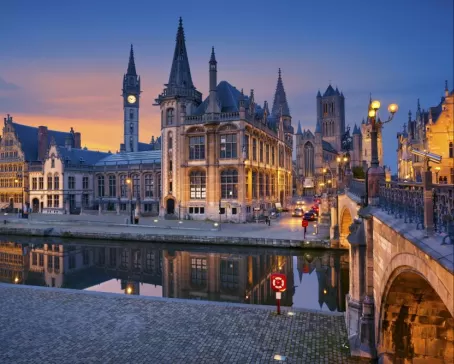 Church and Arch Bridge in Ghent, Belgium