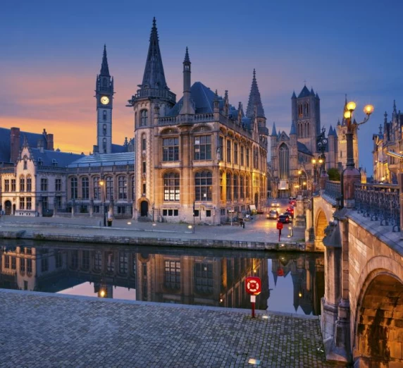 Church and Arch Bridge in Ghent, Belgium