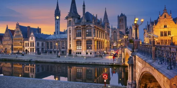 Church and Arch Bridge in Ghent, Belgium