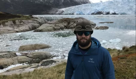 Matt in front of Amalia Glacier