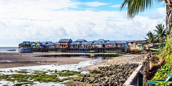 Village at the beachfront in Sorong, Indonesia