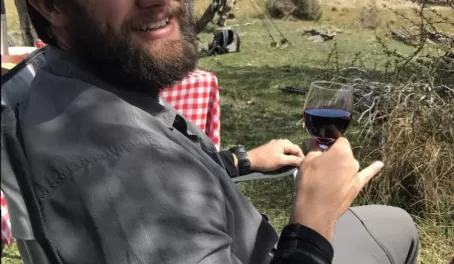 Matt enjoys a glass of wine