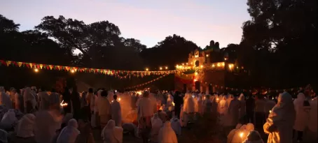 Gathering for Timket Celebration at night