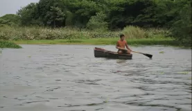 man still rowing his boat