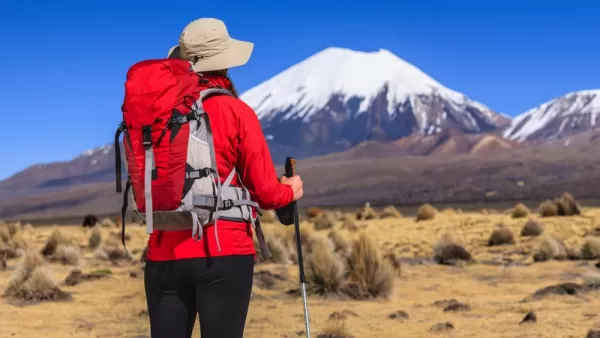 Woman hiking on the Bolivian Altiplano