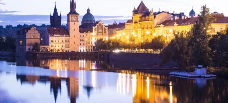 Prague City and the Charles Bridge at Sunset