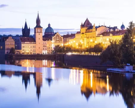 Prague City and the Charles Bridge at Sunset