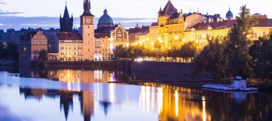 Prague City and the Charles Bridge at Sunset