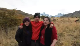 Taking a break with friends during class field trip to reforest Torres del Paine National Park