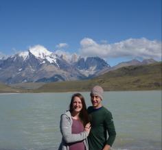 There are flamingos somewhere behind our heads and clear across the lake.