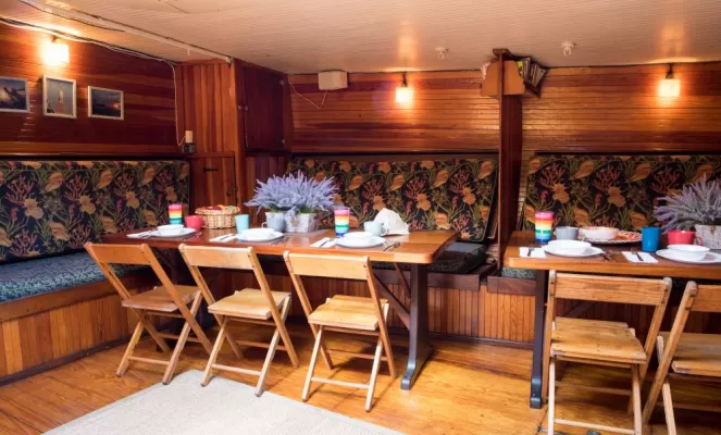 Dining room aboard the Liberty Clipper