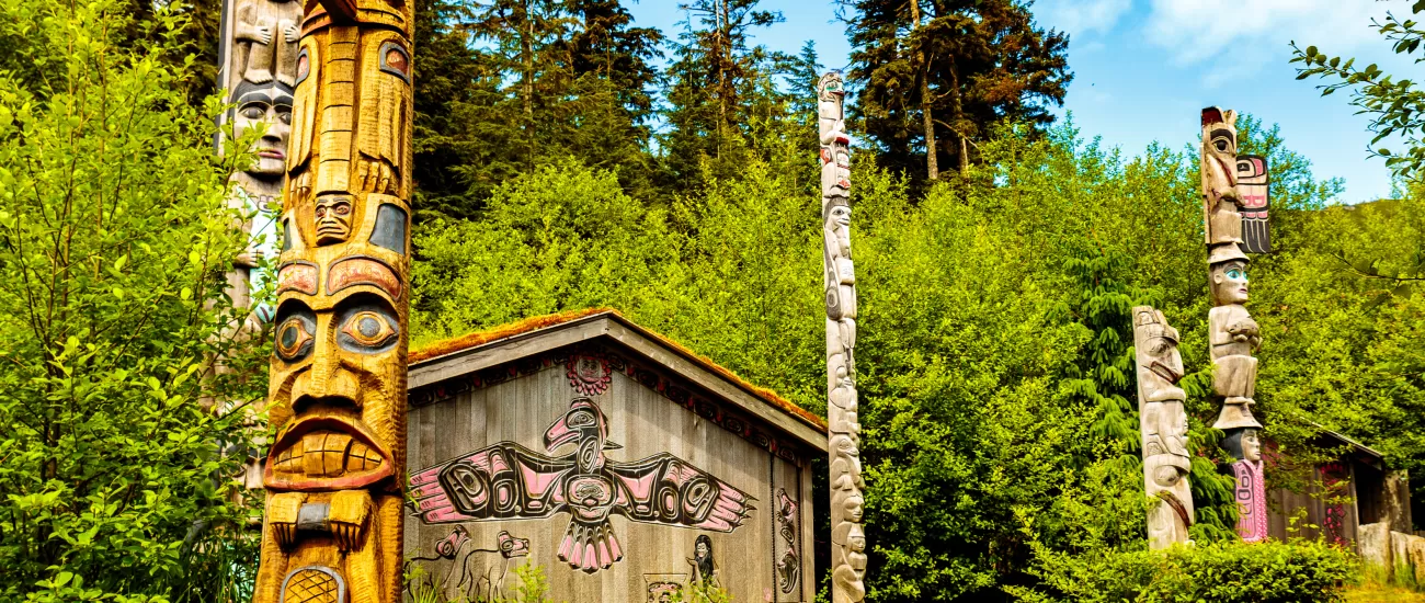 Alaska native clan house and totems