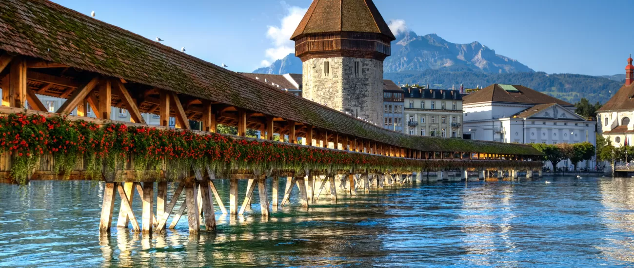 Wooden bridge over river in Lucerne