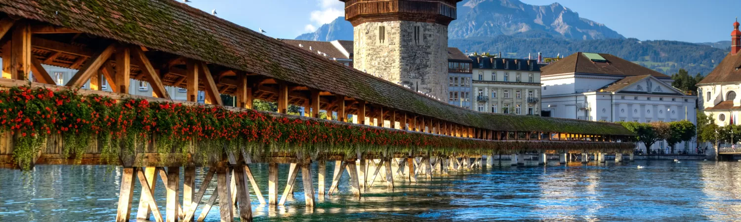 Wooden bridge over river in Lucerne