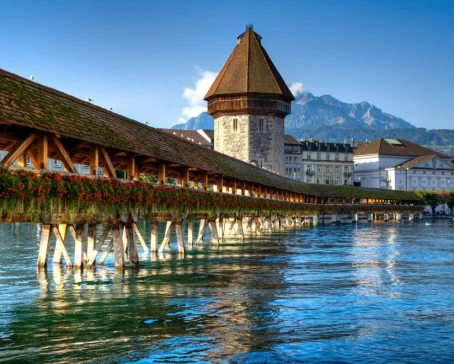 Wooden bridge over river in Lucerne