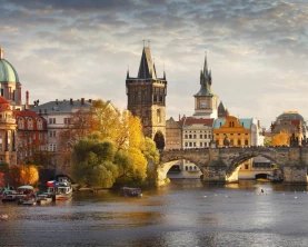 Vltava river and Charles bridge in Prague