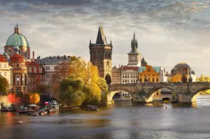 Vltava river and Charles bridge in Prague