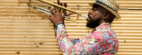 Cuban musician playing the trumpet in Havana, Cuba