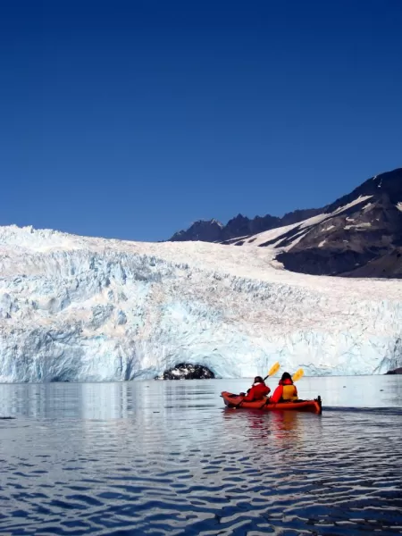 Kayaking to a glacier