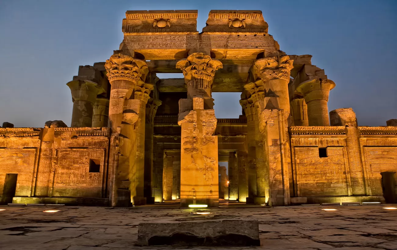 Facade of Kom Ombo Temple by night