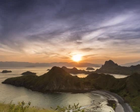 Breathtaking aerial sunset in Komodo National Park in Indonesia