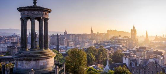Edinburgh city in winter from Calton hill, Scotland, UK