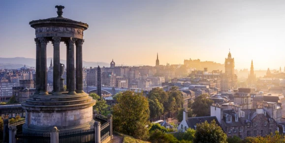 Edinburgh city in winter from Calton hill, Scotland, UK