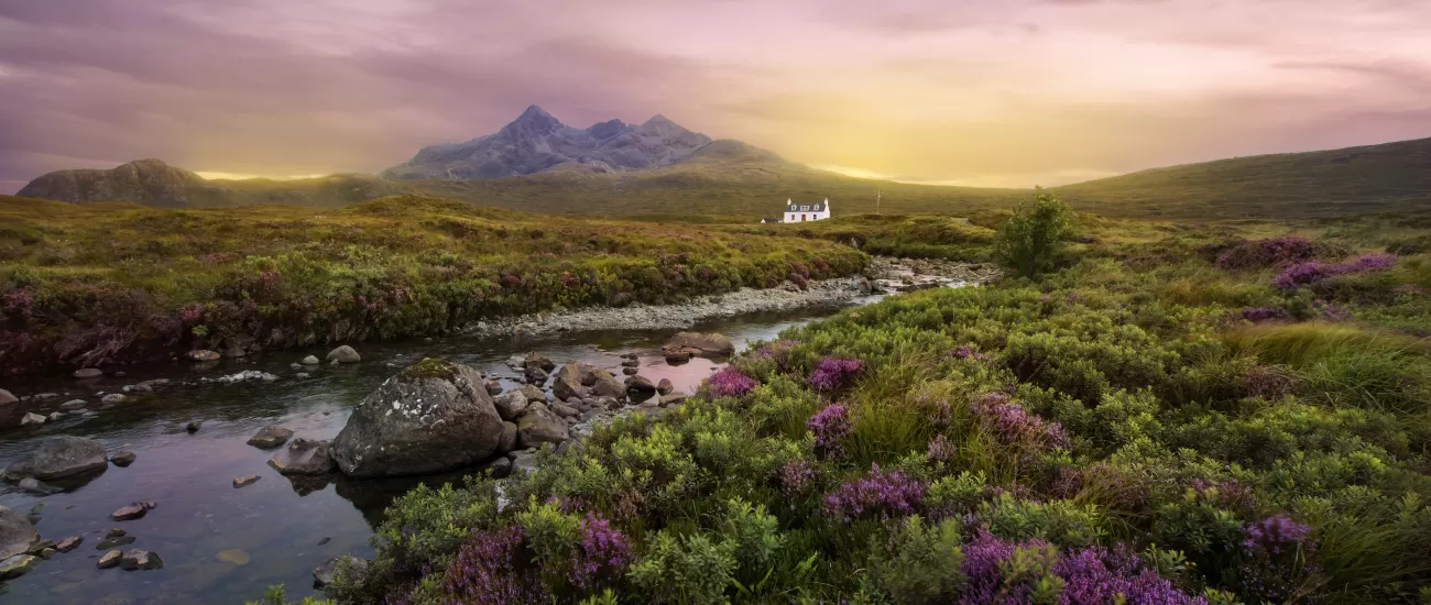 Colorful sunset over the Scottish Highlands