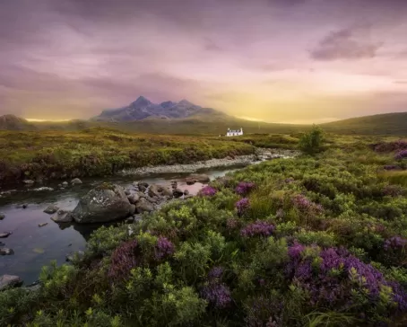 Colorful sunset over the Scottish Highlands