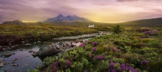 Colorful sunset over the Scottish Highlands